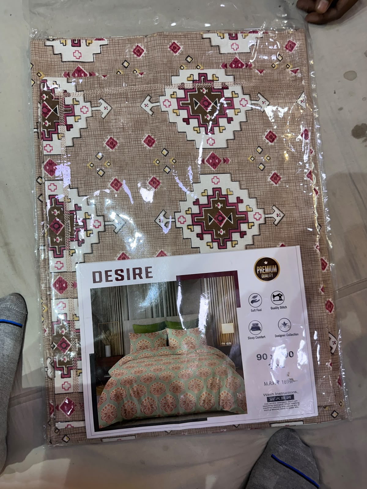 Desire Aztec Medallion Crimson Beige Bedsheet Set packaging