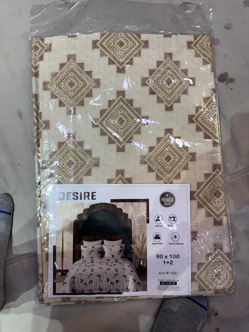 Desire Aztec Geometric Cream Olive Bedsheet Set packaging