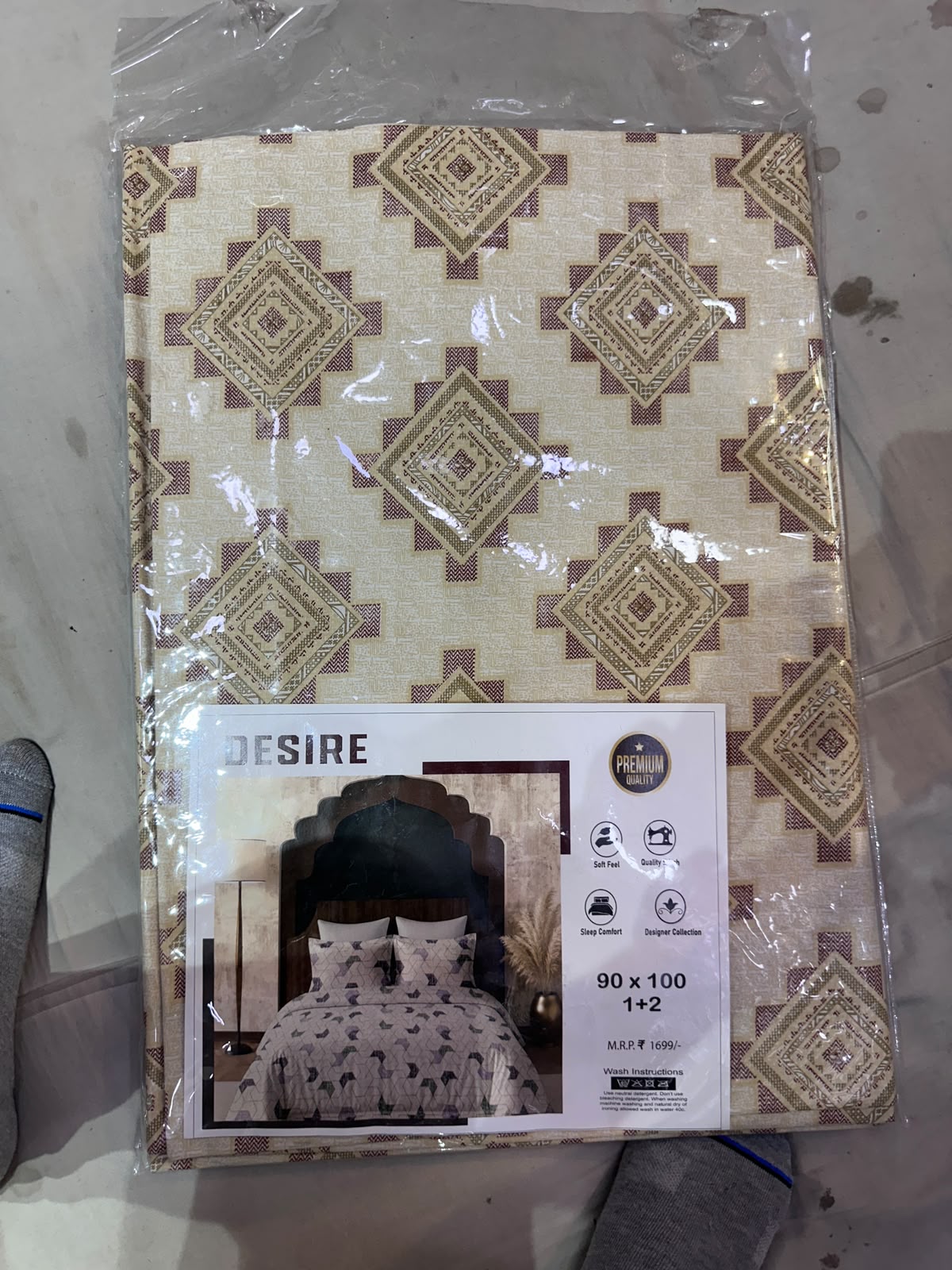 Desire Aztec Geometric Cream Olive Bedsheet Set packaging