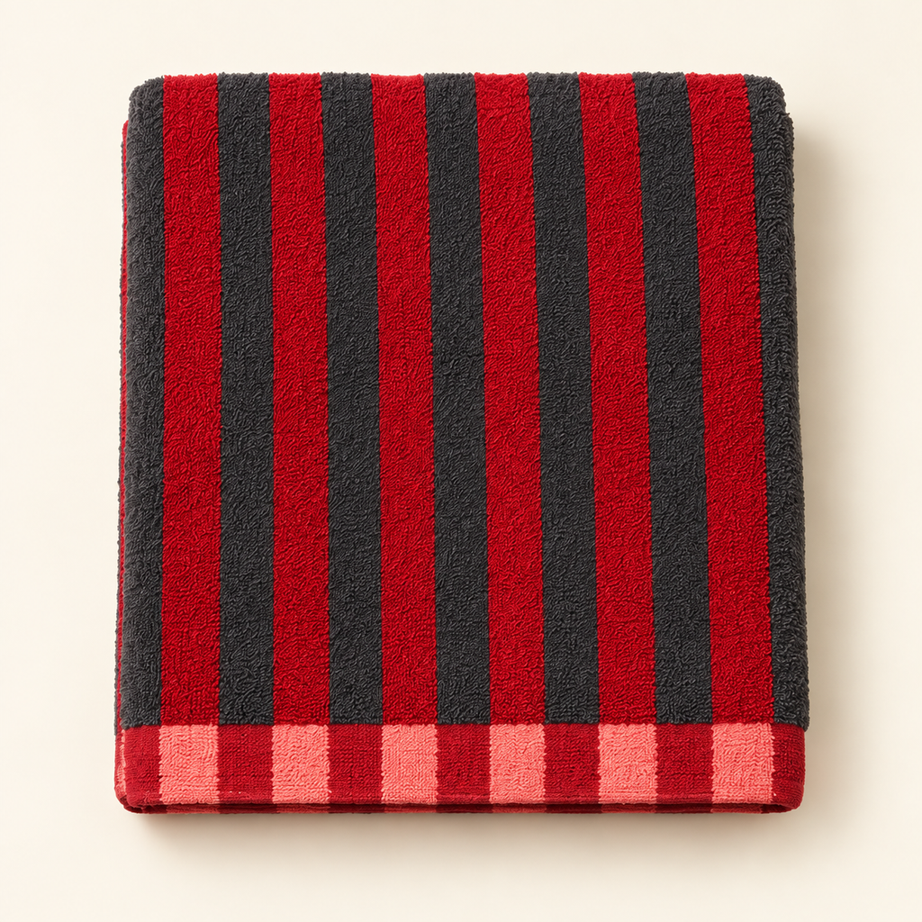 Tony Bold Stripe Bath Towel — Red & Charcoal