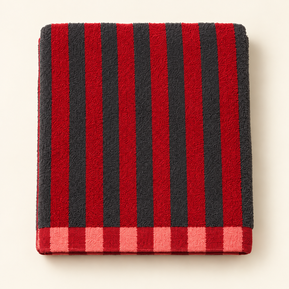 Tony Bold Stripe Bath Towel — Red & Charcoal