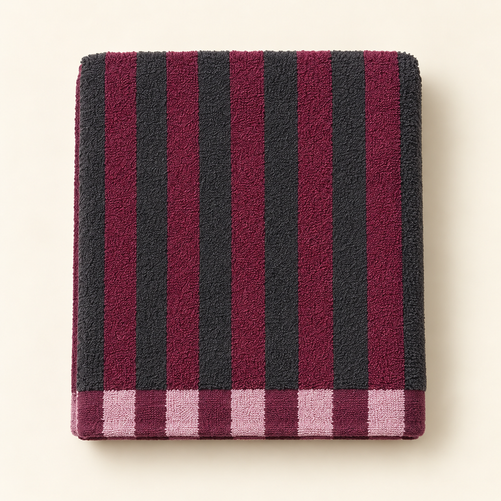 Tony Bold Stripe Bath Towel — Plum & Charcoal