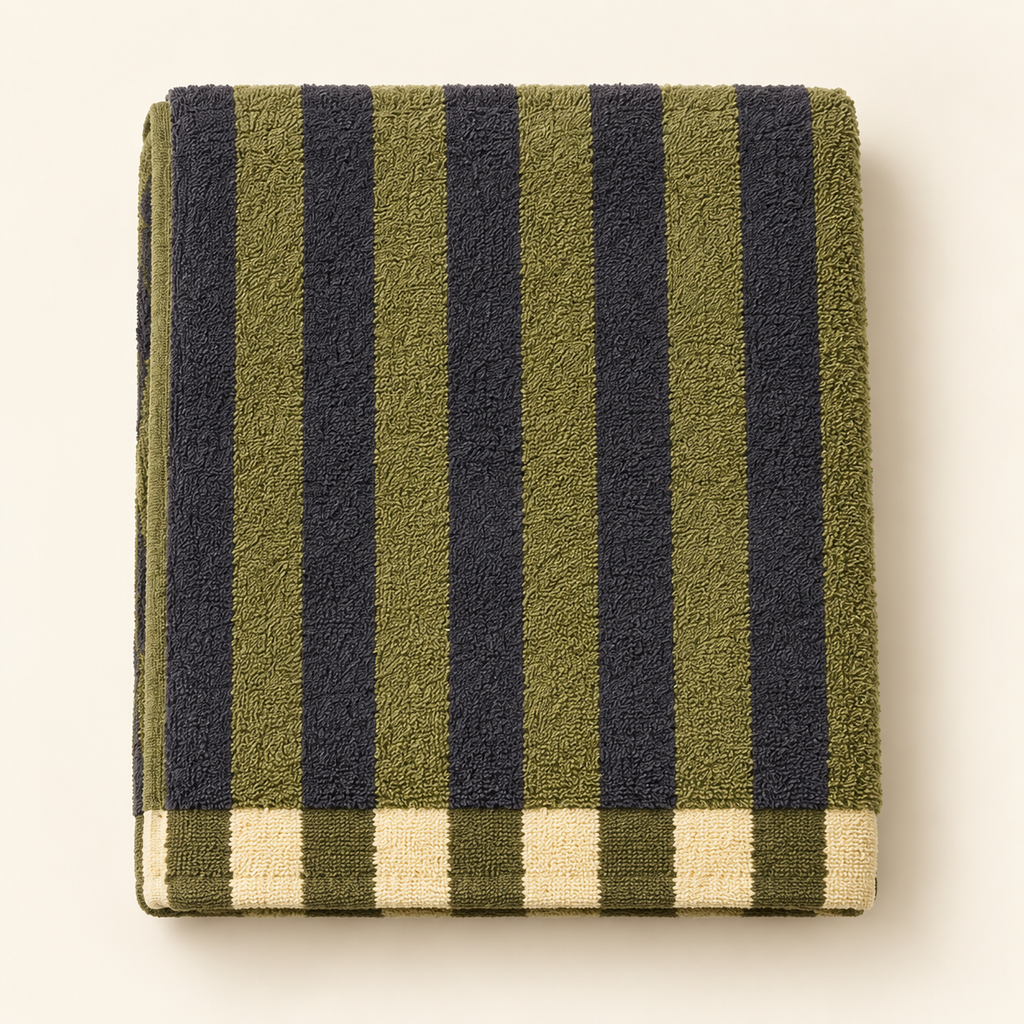 Tony Bold Stripe Bath Towel — Olive & Charcoal