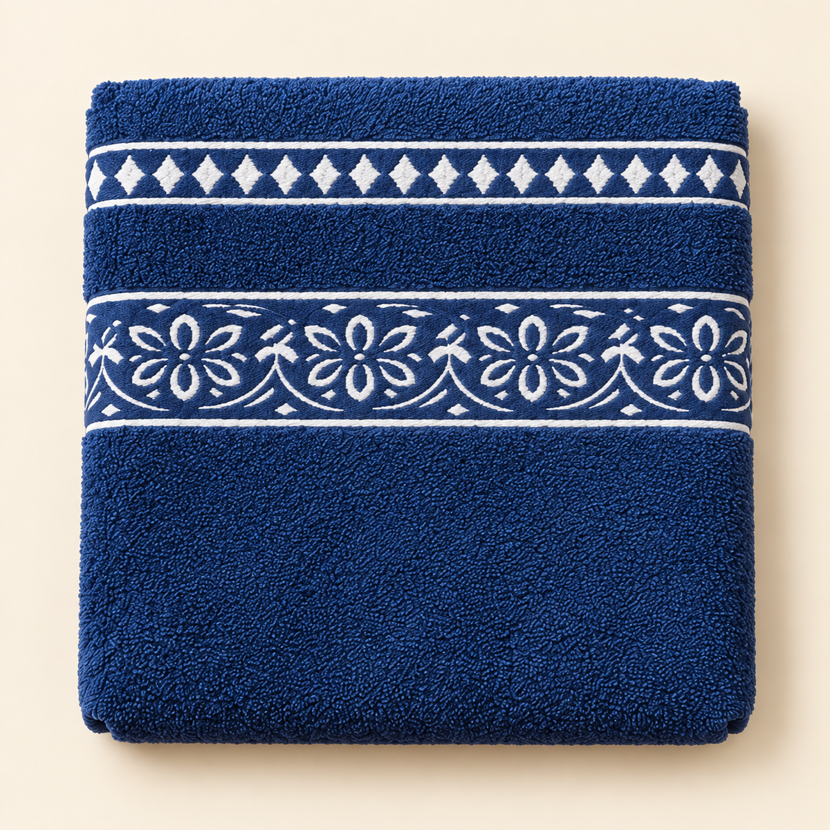 Tony Floral Border Bath Towel — Navy