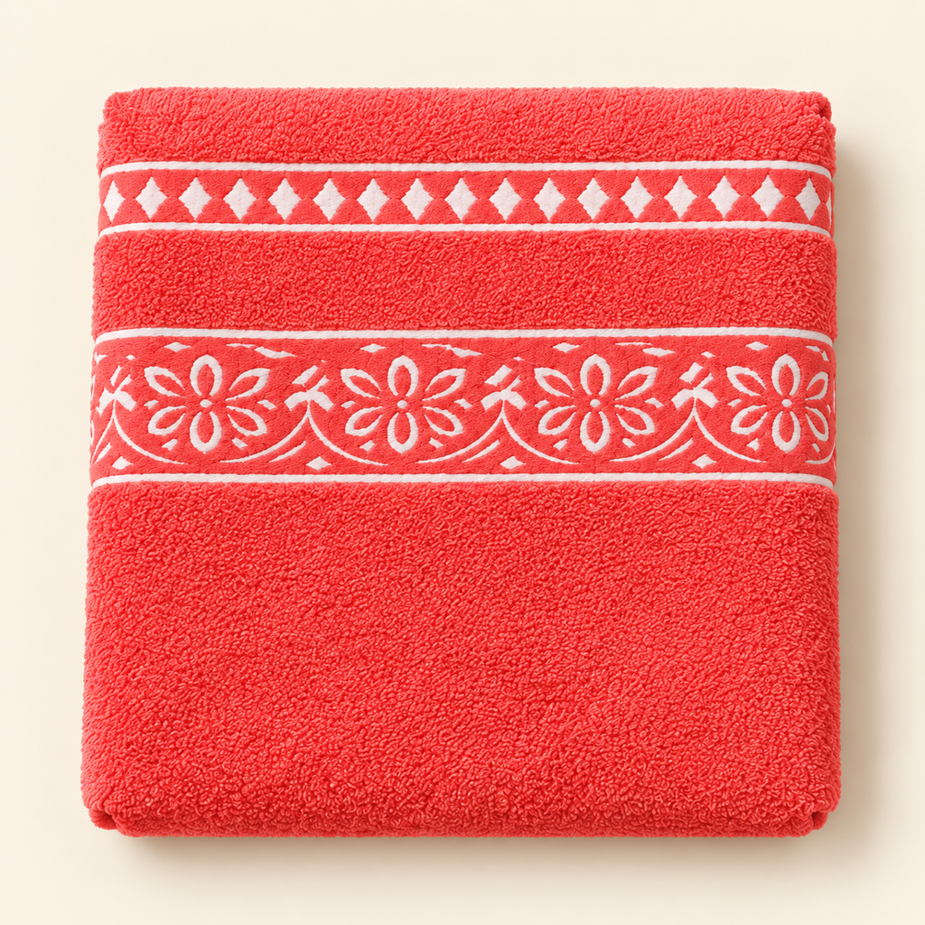Tony Floral Border Bath Towel — Coral