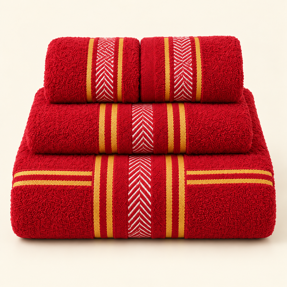 Tony Chevron Border 4-Piece Towel Gift Set — Ruby Red