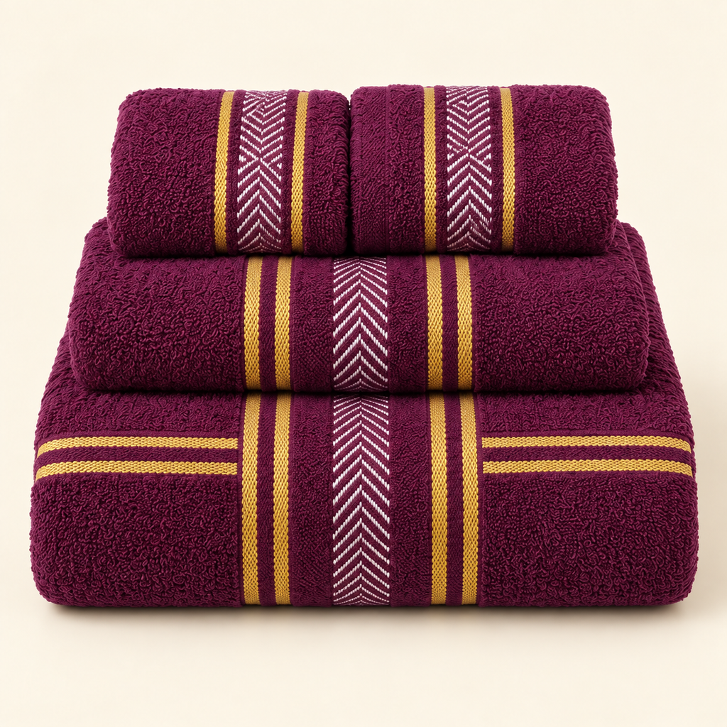Tony Chevron Border 4-Piece Towel Gift Set — Plum