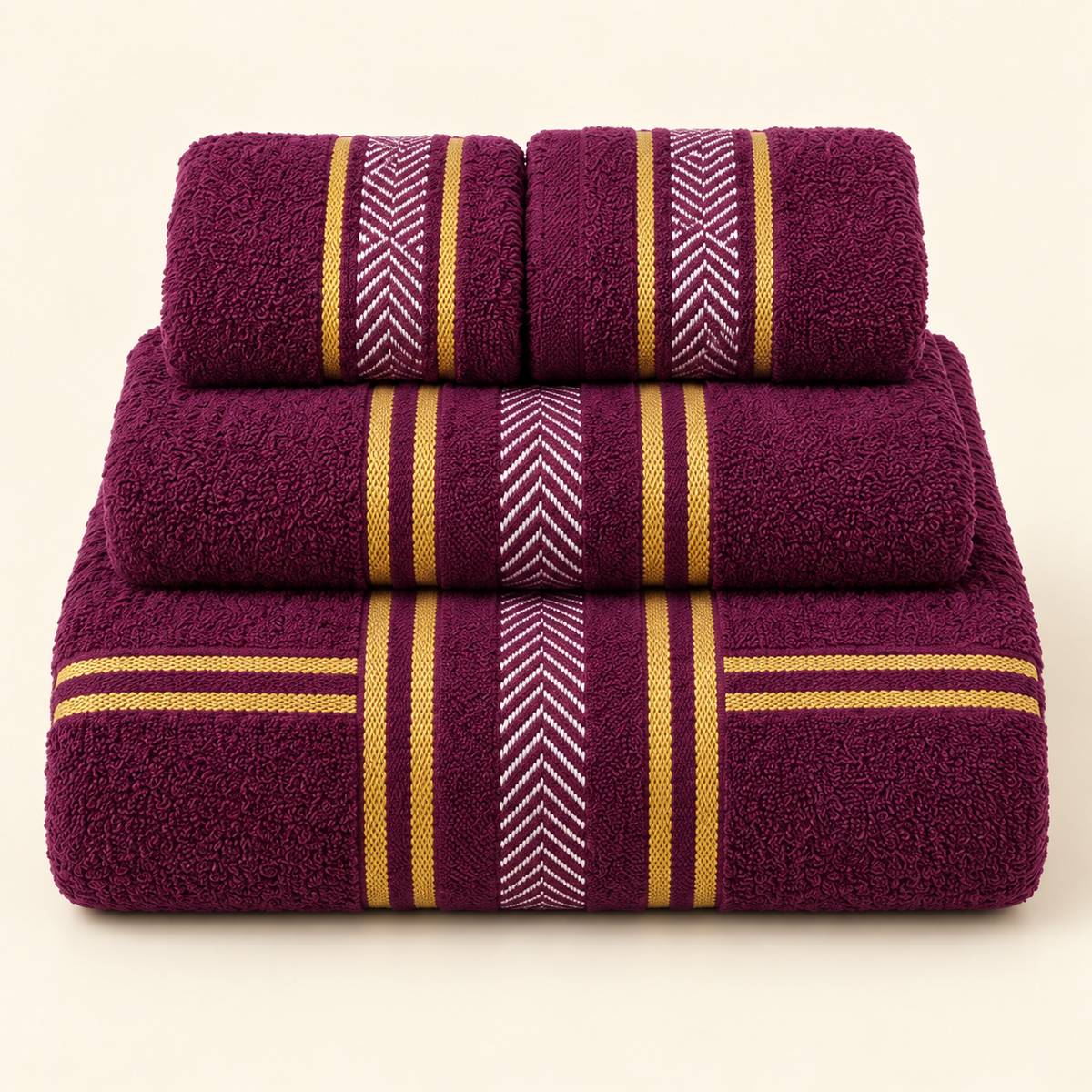 Tony Chevron Border 4-Piece Towel Gift Set — Plum