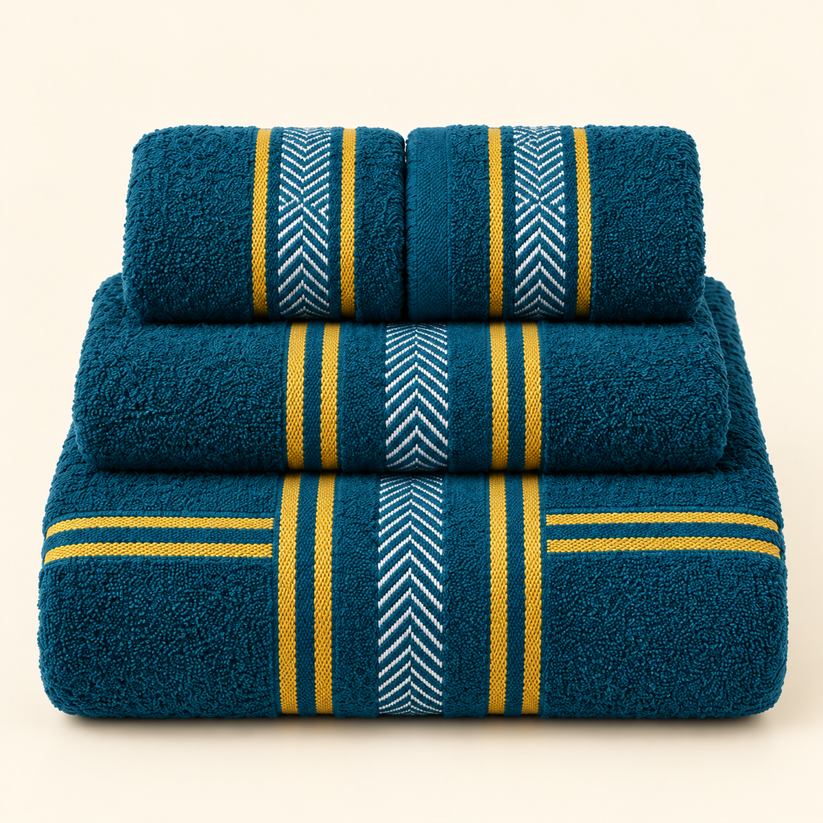 Tony Chevron Border 4-Piece Towel Gift Set — Deep Teal