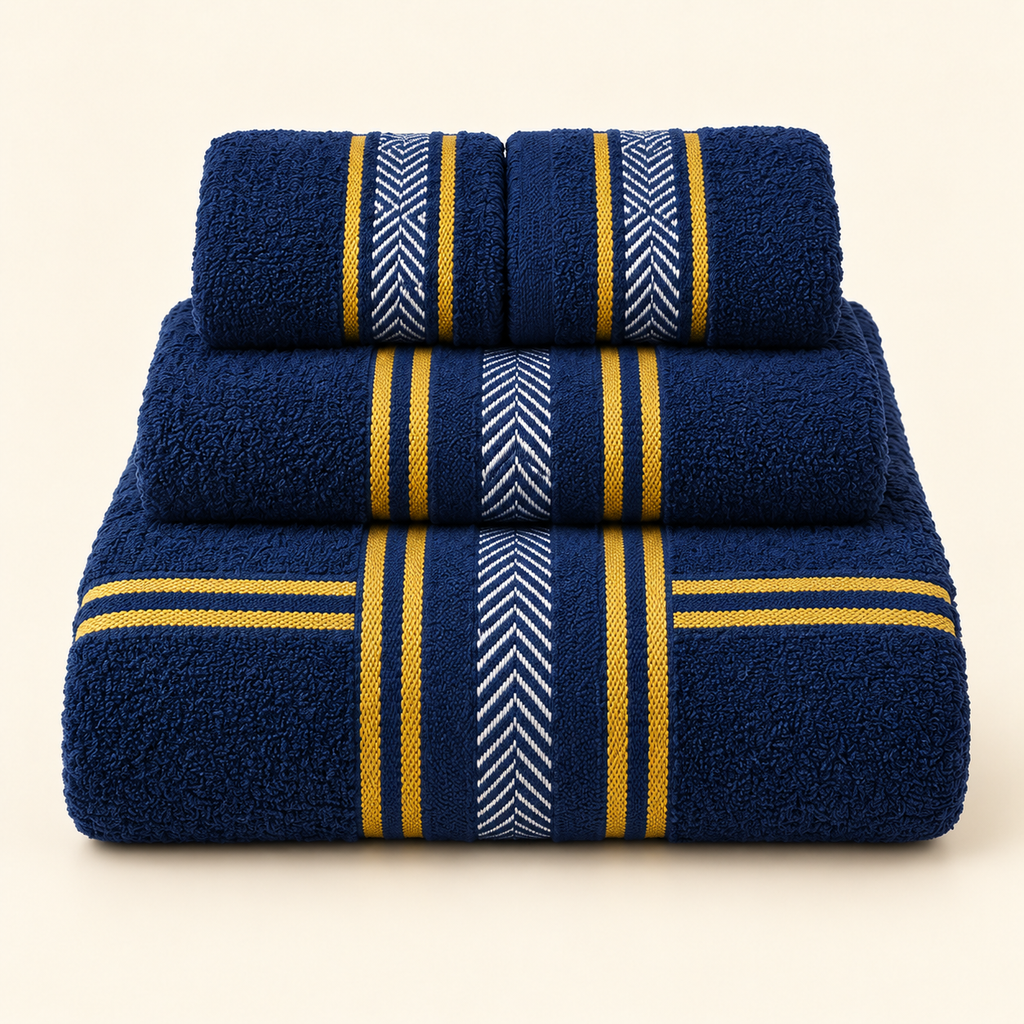 Tony Chevron Border 4-Piece Towel Gift Set — Navy