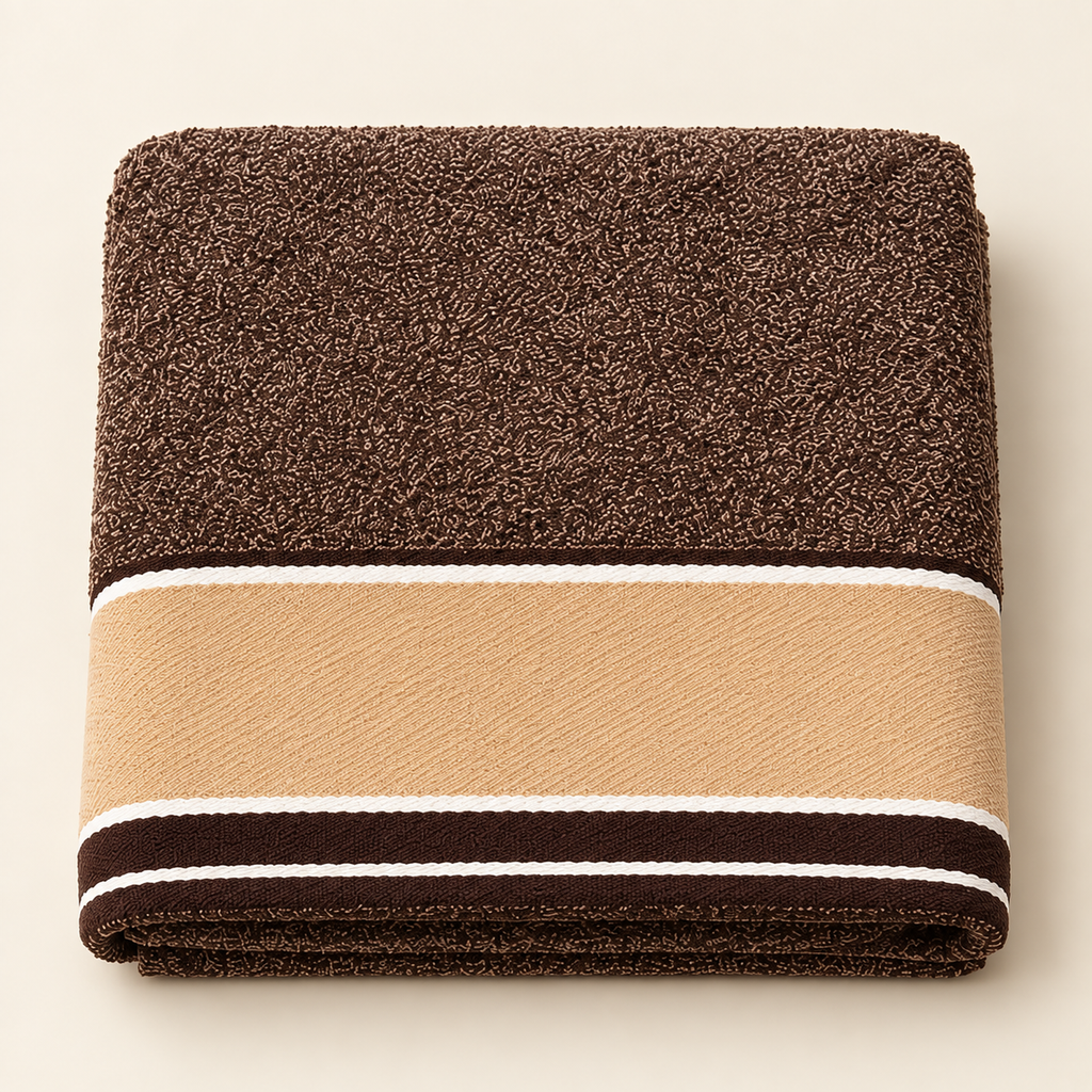 Tony Marled Contrast Border Bath Towel — Cocoa & Sand