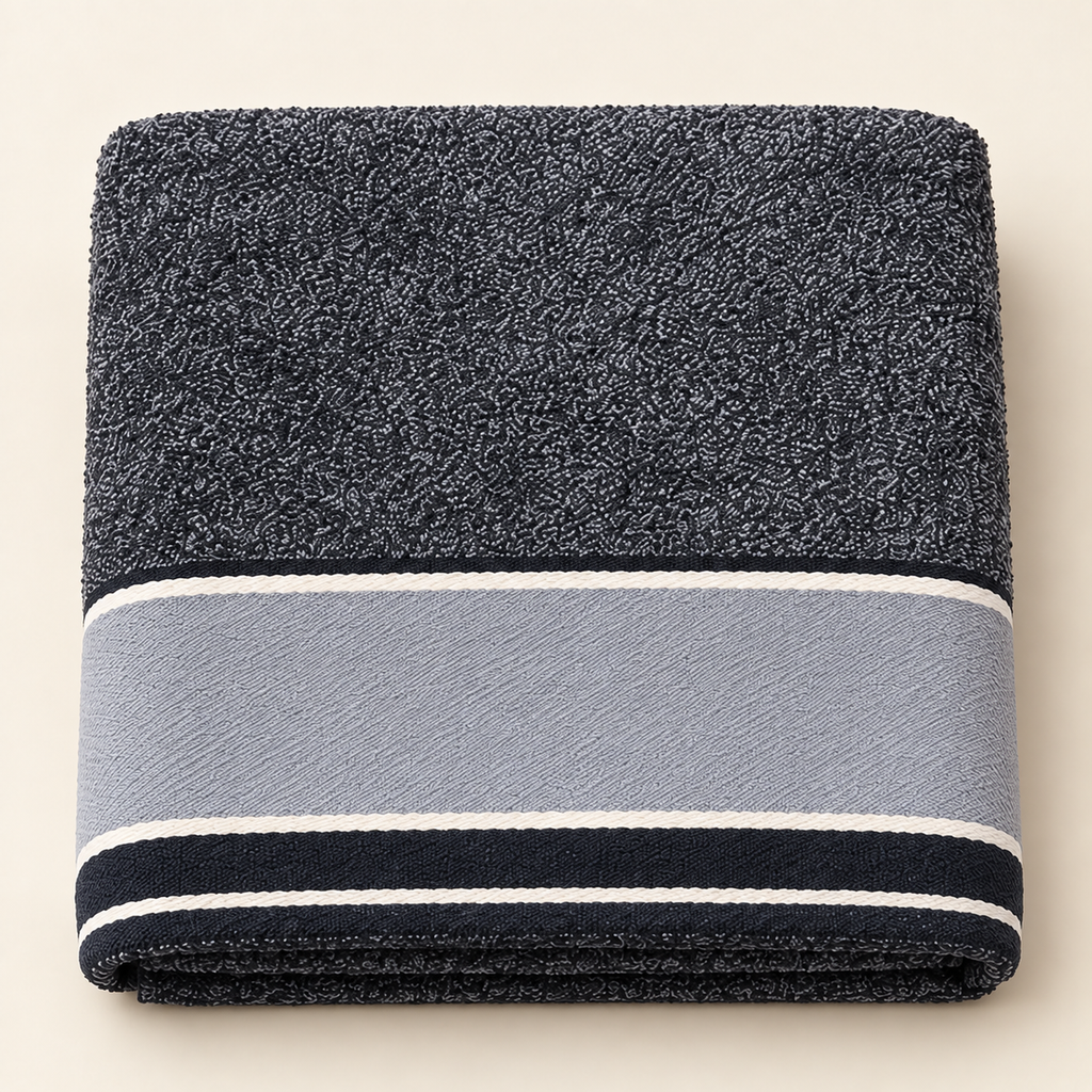 Tony Marled Contrast Border Bath Towel — Charcoal & Grey