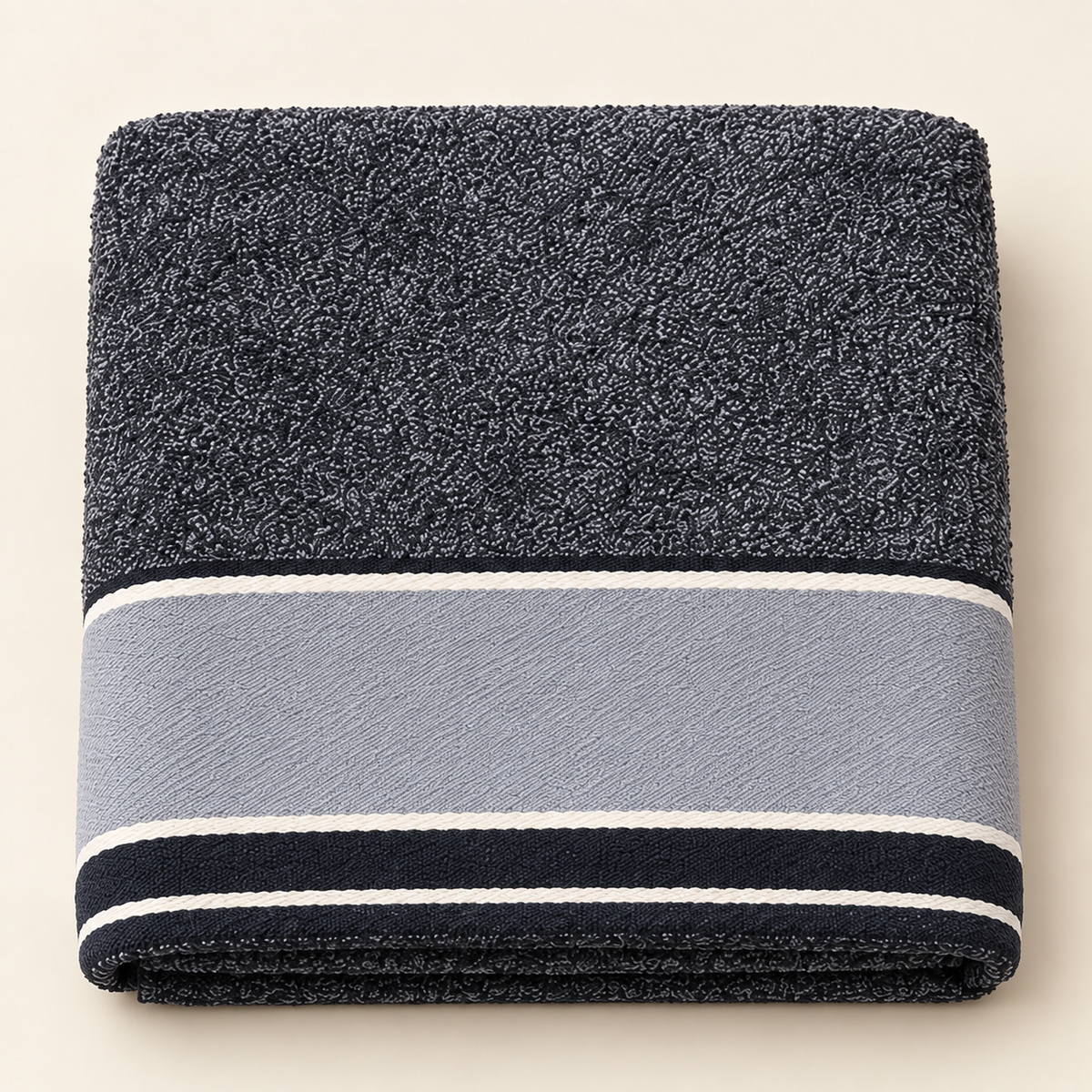Tony Marled Contrast Border Bath Towel — Charcoal & Grey