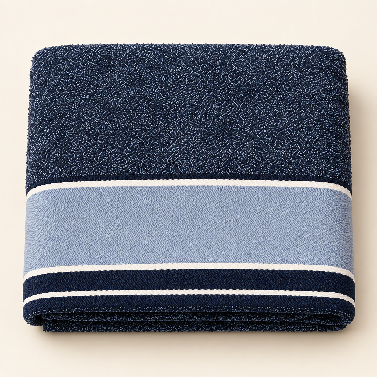Tony Marled Contrast Border Bath Towel — Navy & Silver
