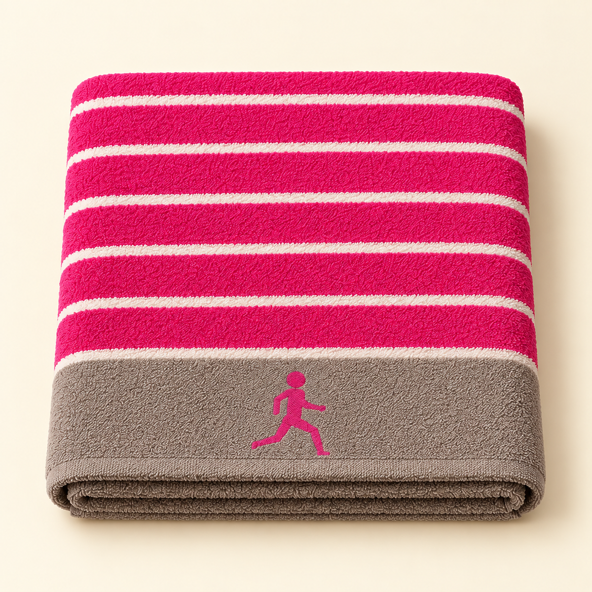 Tony Sport Stripe Bath Towel — Fuchsia & Taupe