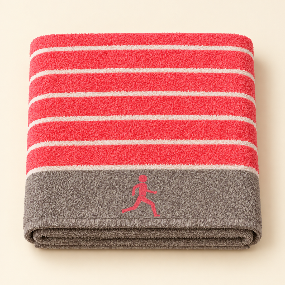 Tony Sport Stripe Bath Towel — Coral & Taupe