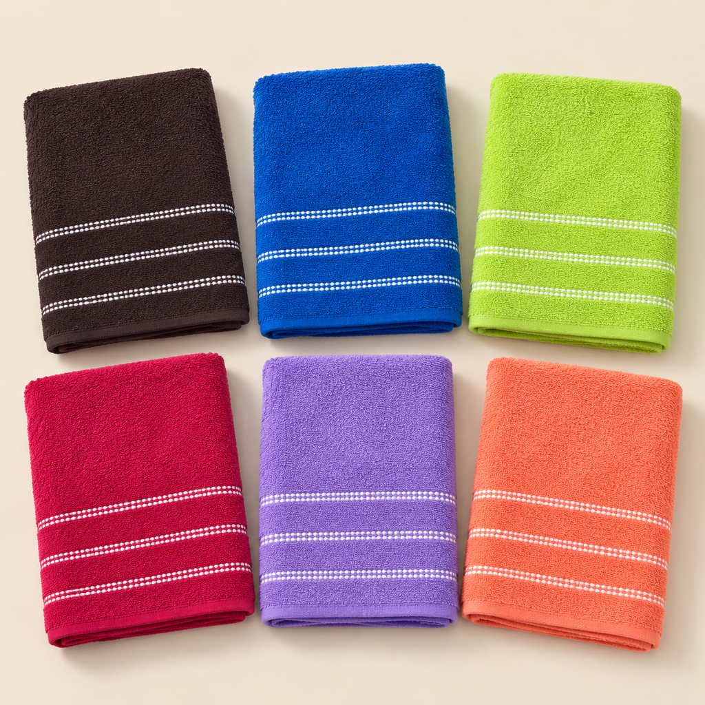Tony Dotted Border Bath Towel colour options — sold individually