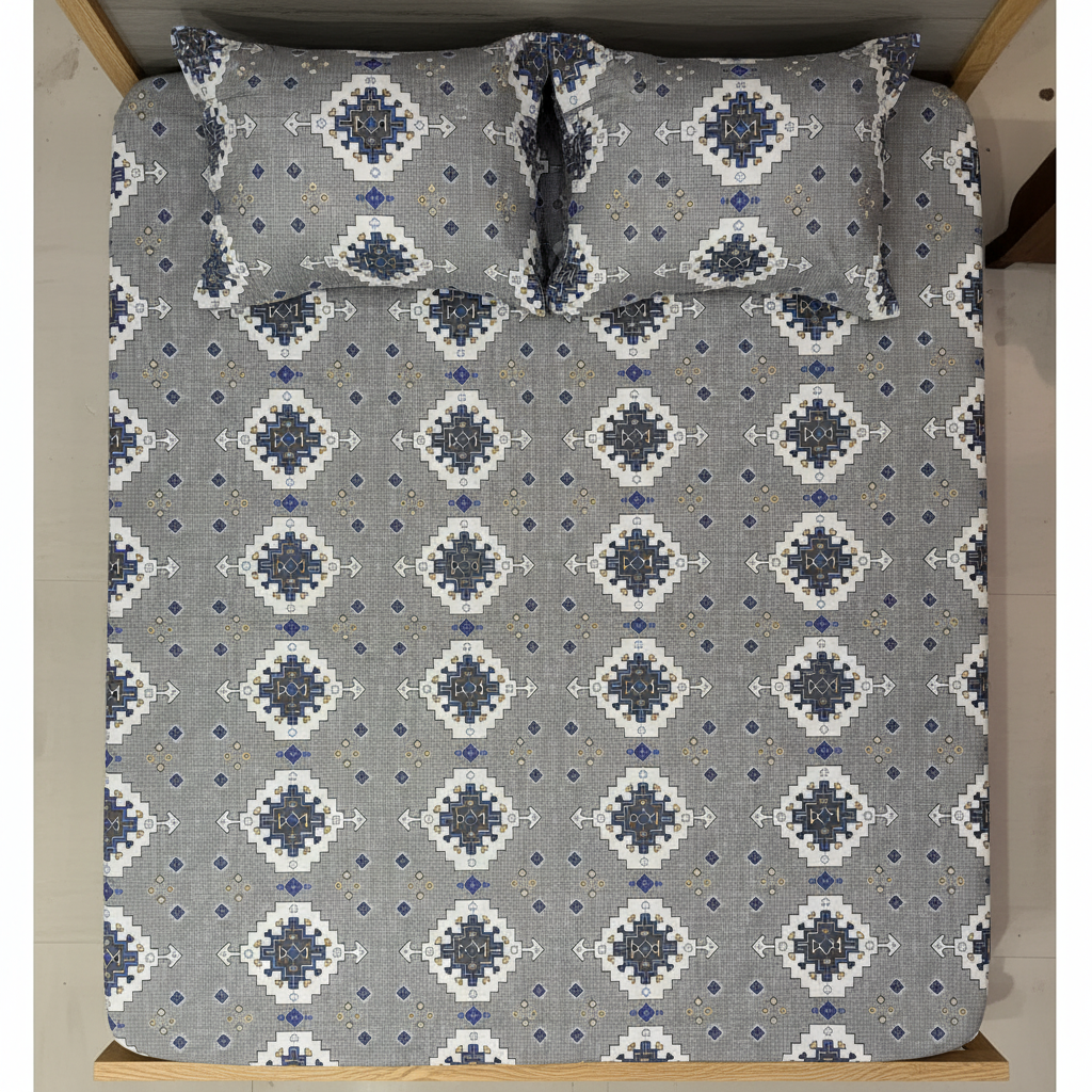 Desire Aztec Geometric Grey Blue Bedsheet Set flat-bed shot