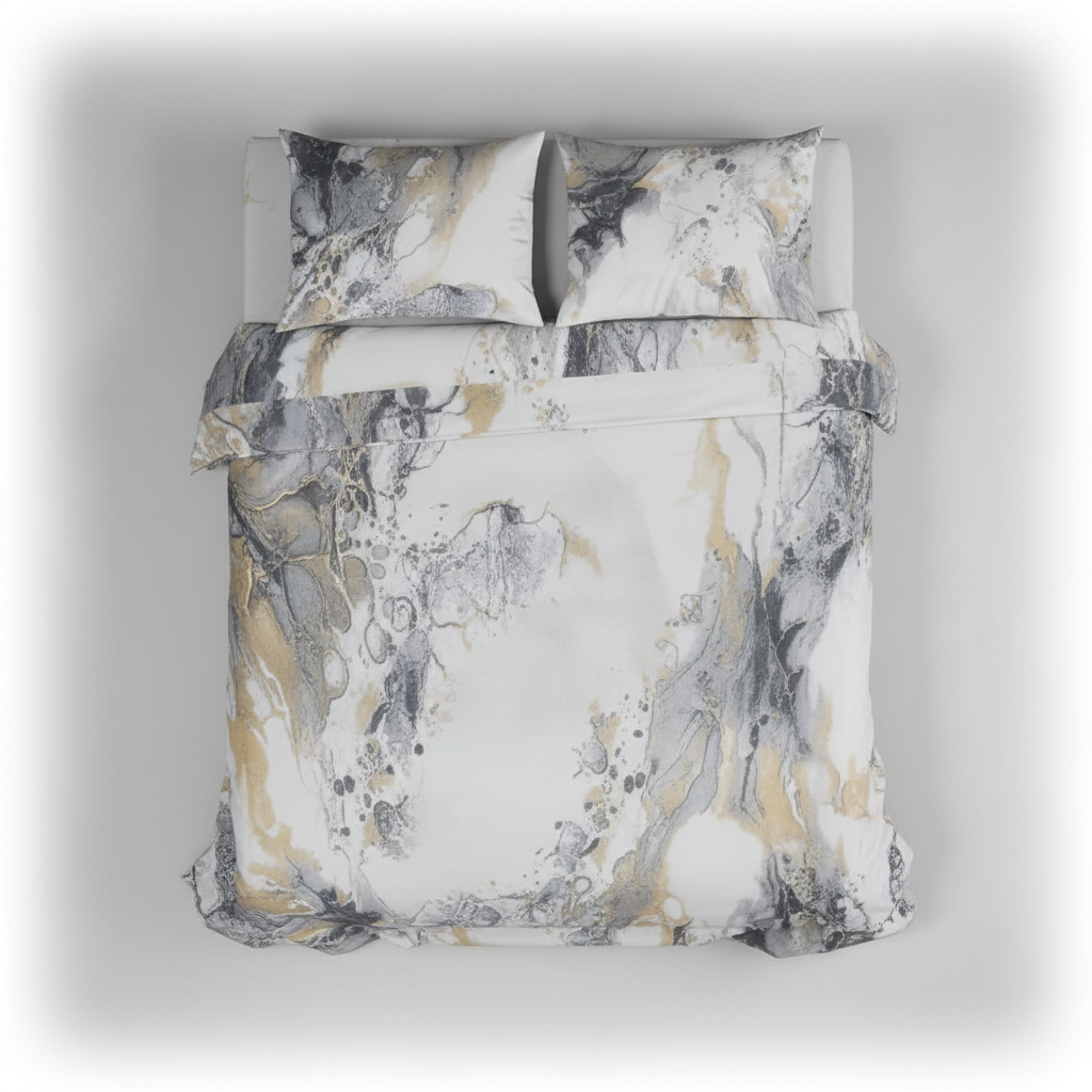 Marble Texture Grey Gold Bedsheet Set flat-bed shot