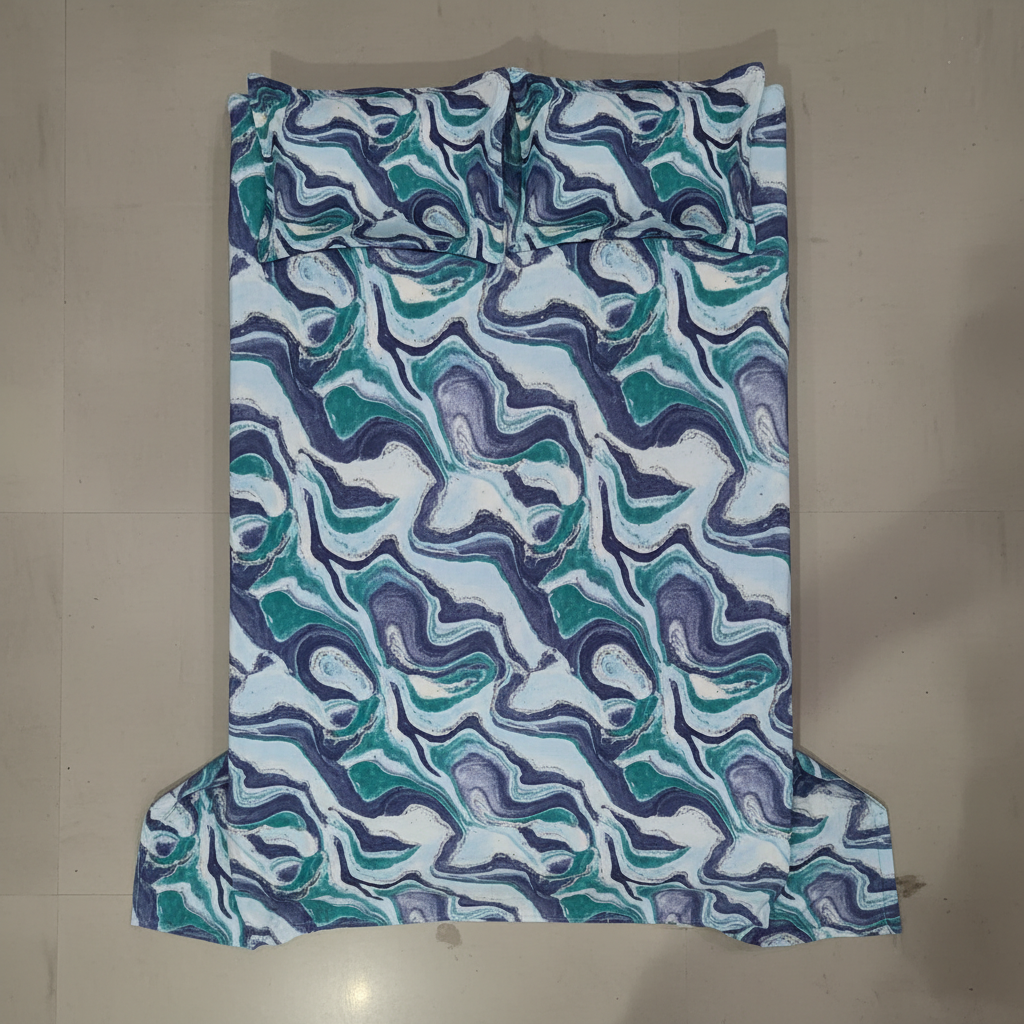 Marble Texture Teal Purple Bedsheet Set flat-bed shot