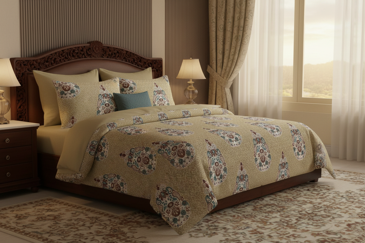 Desire Paisley Medallion Bedsheet Set styled on king bed