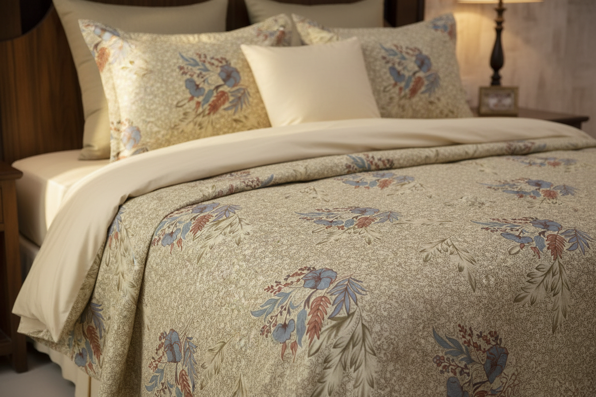 Desire Mughal Botanical Floral Bedsheet Set close-up lifestyle
