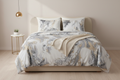 Marble Texture Grey Gold Bedsheet Set styled on king bed