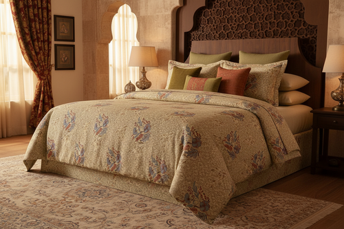 Desire Mughal Botanical Floral Bedsheet Set styled on king bed