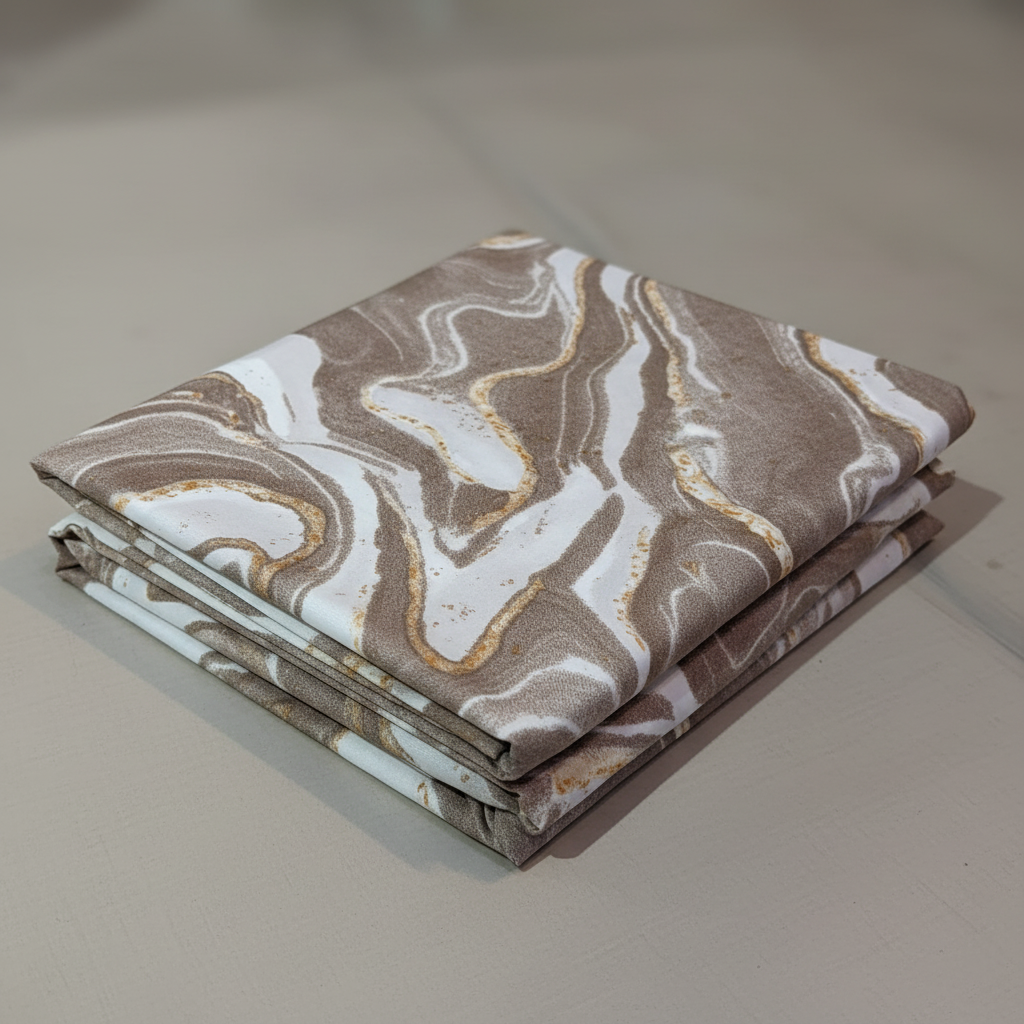 Close-up of Brown Gold Marble Texture Bedsheet fabric detail
