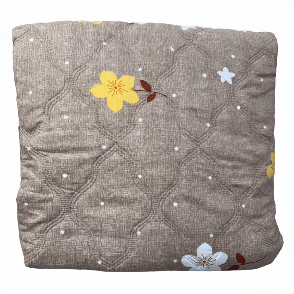Close-up of Royce Mocha Bloom Comforter showing fabric texture and floral print detail
