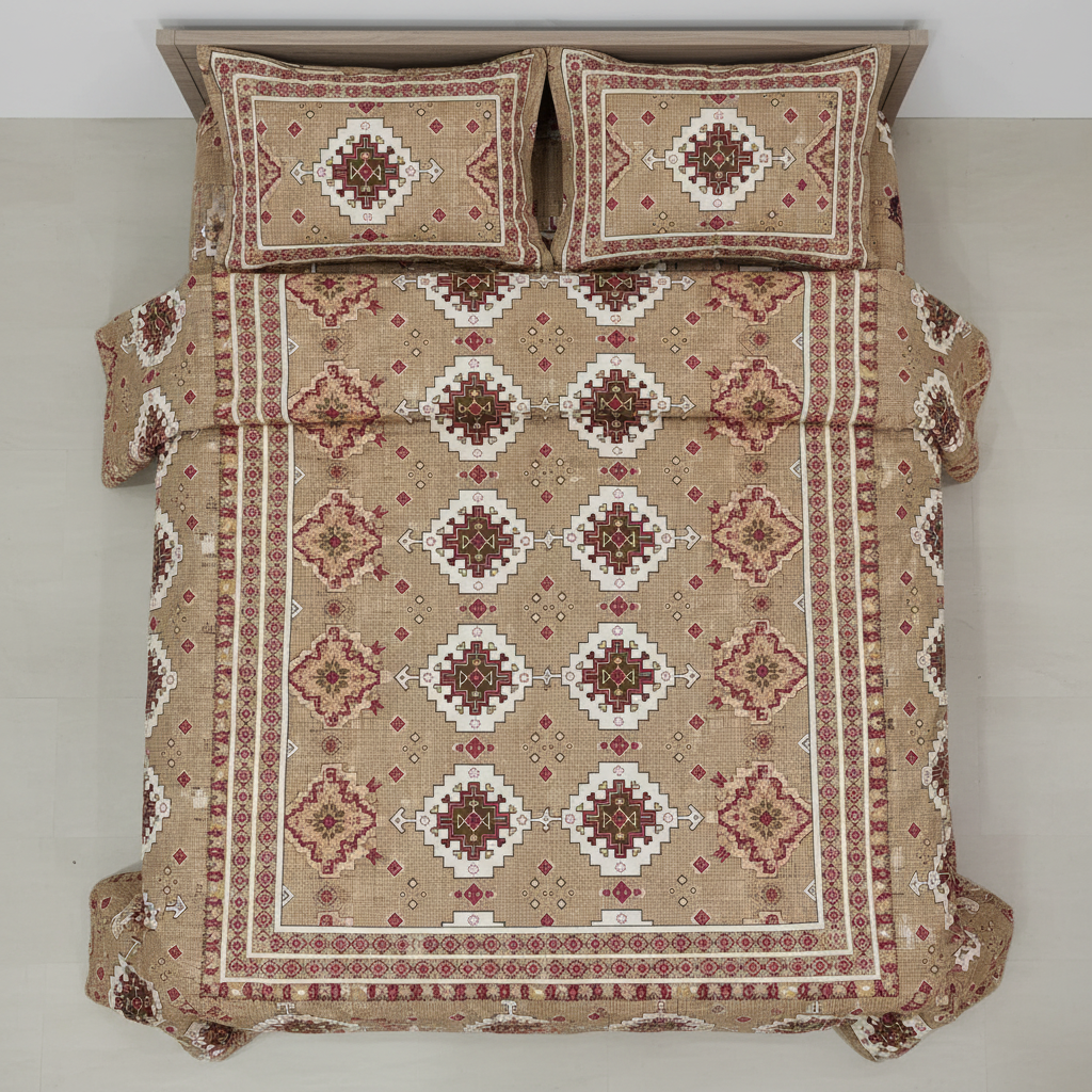 Desire Aztec Medallion Crimson Beige Bedsheet Set flat-bed shot