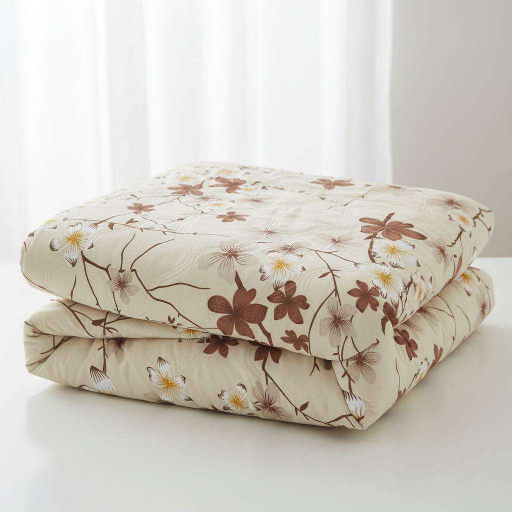 Close-up of Prima Cherry Blossom Comforter showing fabric texture and print