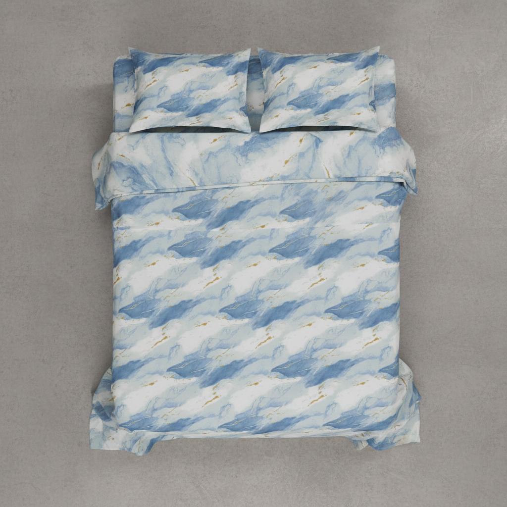 Marble Texture Blue Gold Bedsheet Set flat-bed shot