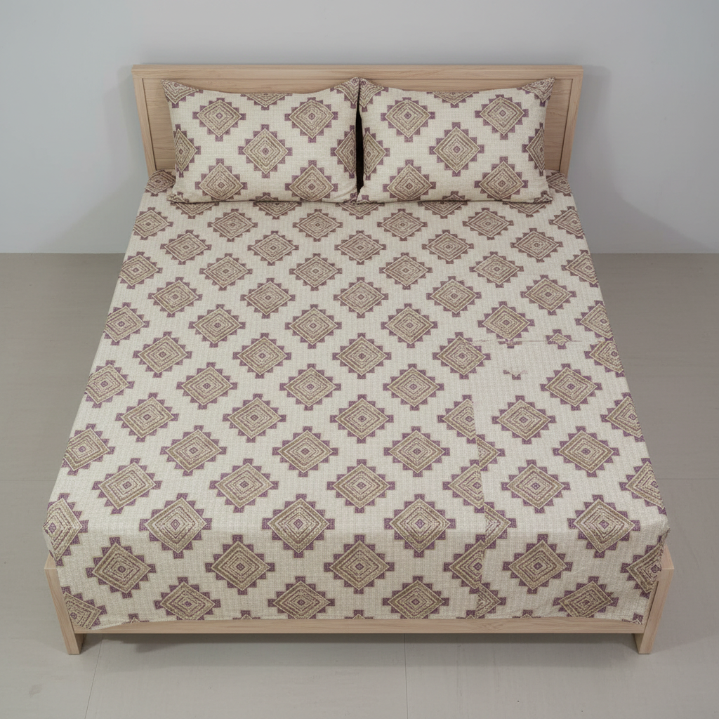 Desire Geometric Beige Mauve Bedsheet Set flat-bed shot