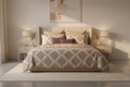 Desire Geometric Beige Mauve Bedsheet Set styled on king bed