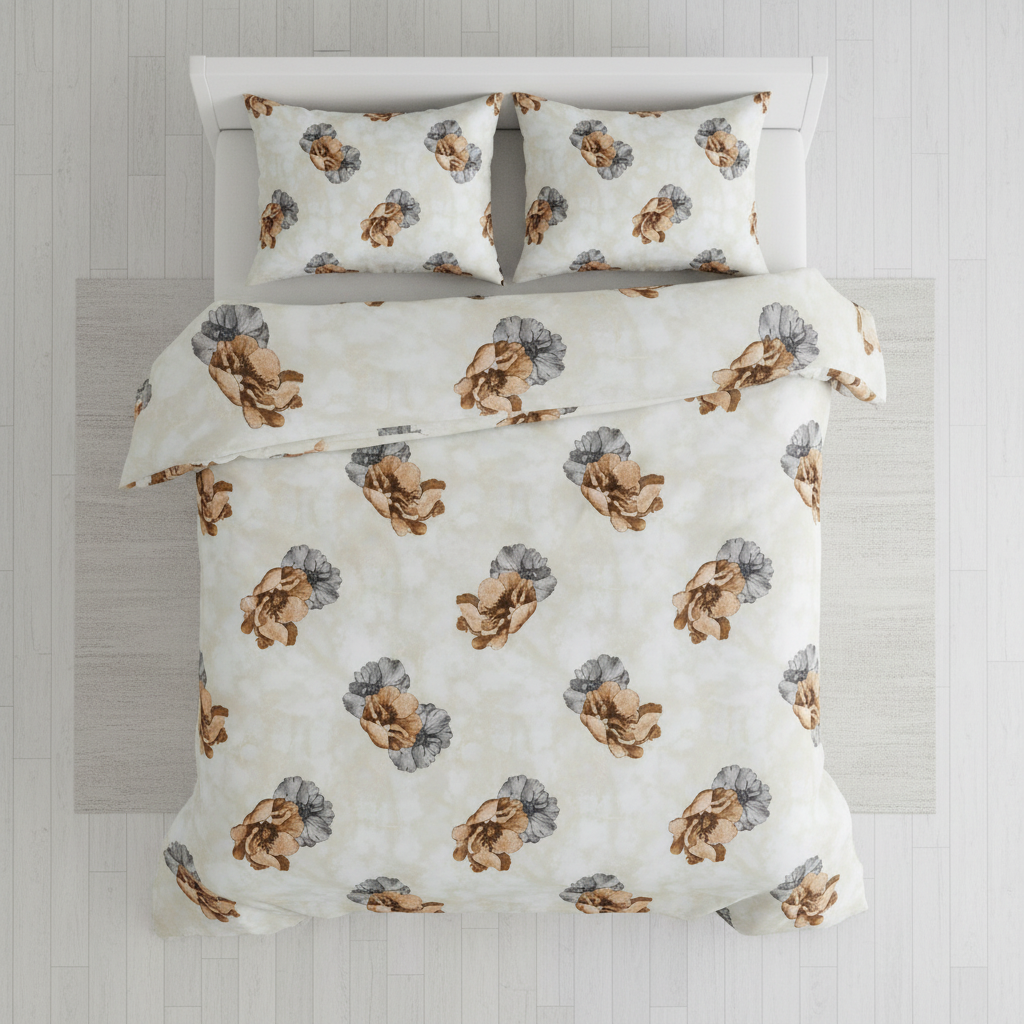 Marble Texture Floral Grey Copper Bedsheet Set flat-bed shot