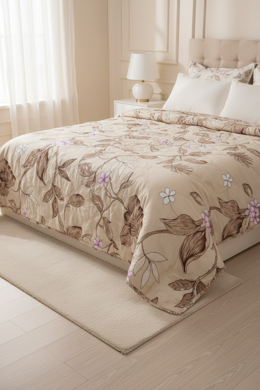 Elegance Botanical Bloom Comforter styled in a bright elegant bedroom