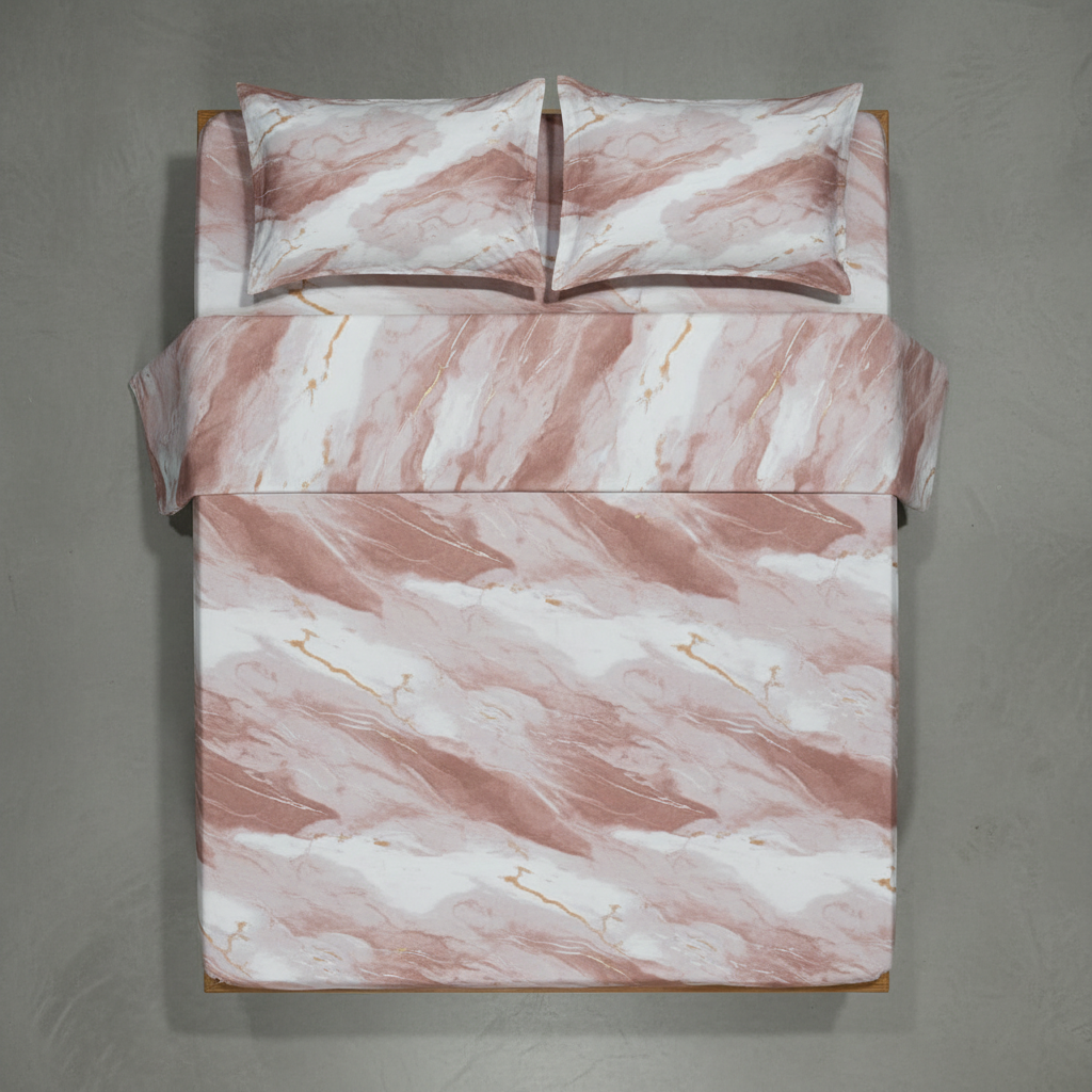 Marble Texture Pink Rose Bedsheet Set flat-bed shot