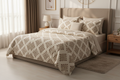 Desire Aztec Geometric Cream Olive Bedsheet Set styled on king bed