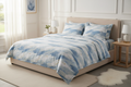 Marble Texture Blue Gold Bedsheet Set styled on king bed